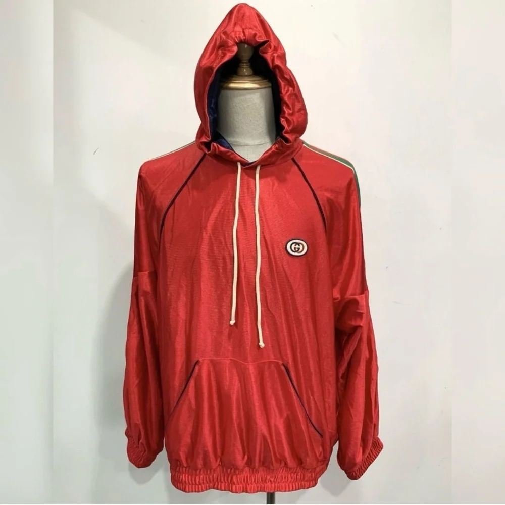 Gucci Shiny Jersey Hooded Sweatshirt With Web 'Red'
